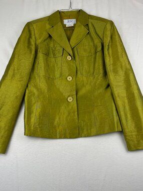 Vintage 90s Jax Iridescent Olive Gold Linen Blazer Size 8